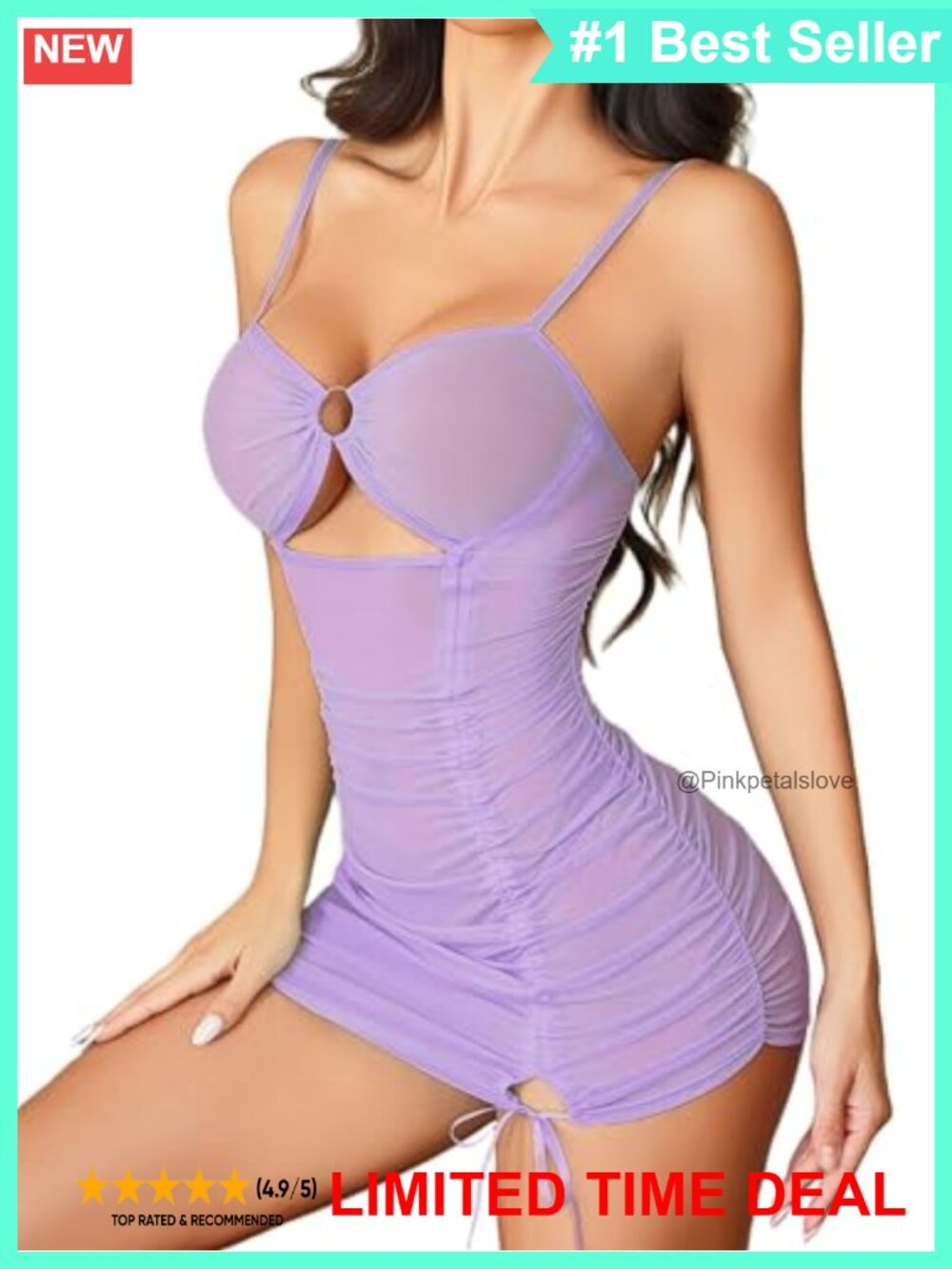 Sheer Mesh Bodycon Ruched Dress with Thong Lingerie Set
